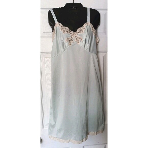 Vintage Wonder Maid Slip Dress Sz 36 Soft Mint Green Lace Trim Coquette Fairy - Picture 1 of 10